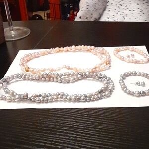 Two sets of freshwater pearls.  Multi color and silver color.